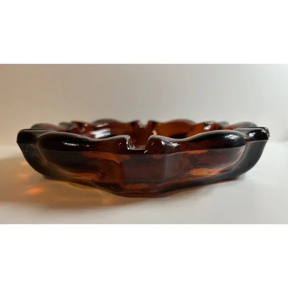 Vintage Amber Ashtray Paint Brush Trinket Coin Dish Indiana Glass MCM Heavy - Picture 2 of 11